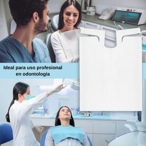 Babero de plástico blanco para uso profesional en odontología
