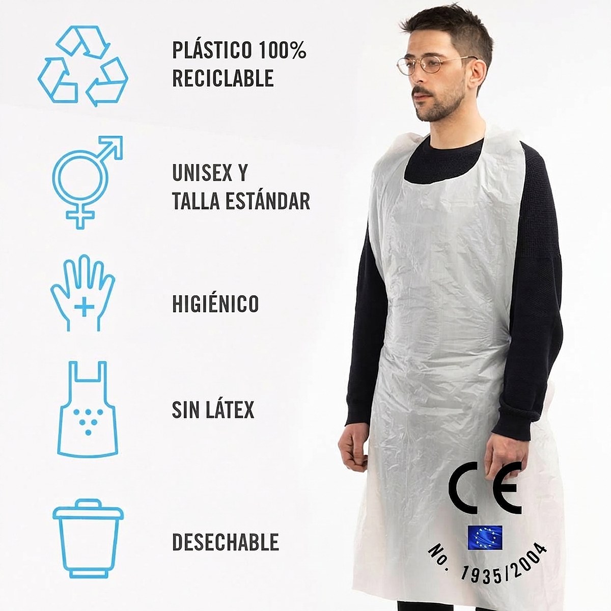 Ventajas del delantal desechable: reciclable, talla única, higiénico y sin látex