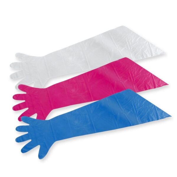 Guantes de inseminación artificial veterinaria en blanco, rojo y azul Guantes de inseminación artificial veterinaria en blanco, rojo y azul