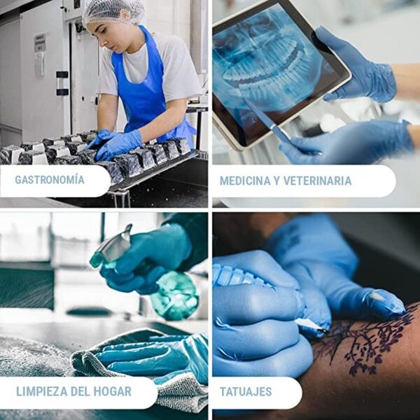 Usos de los guantes de nitrilo azul: gastronomía, medicina, limpieza y tatuajes