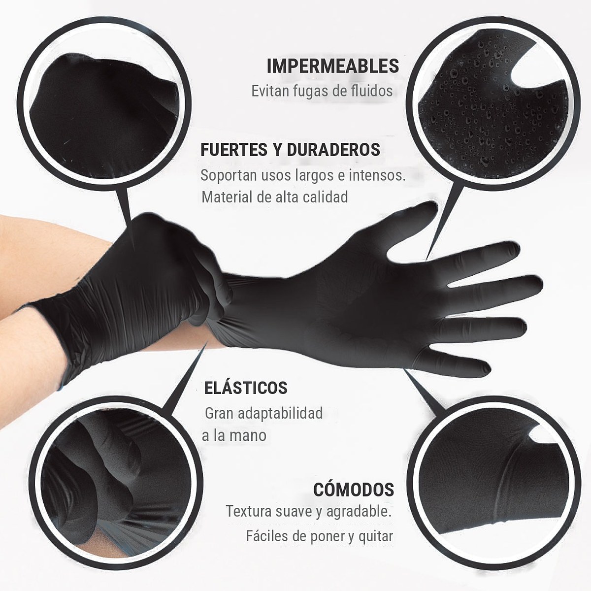 Características de los guantes de nitrilo negro: impermeables, fuertes, elásticos y cómodos