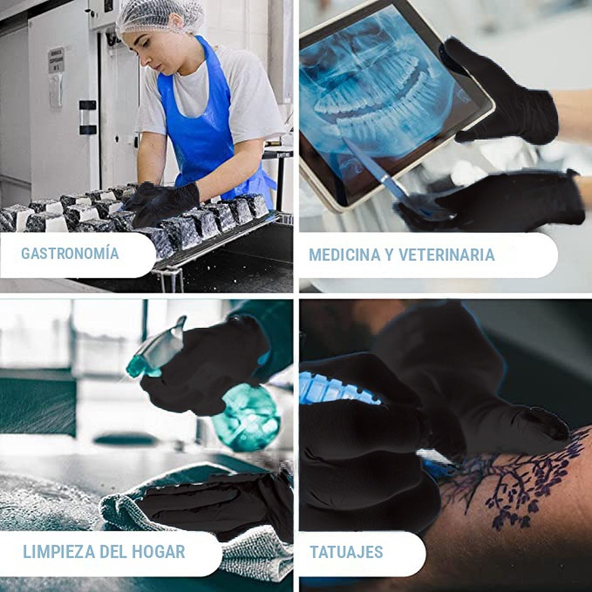 Usos de los guantes de nitrilo negro: gastronomía, medicina, limpieza y tatuajes