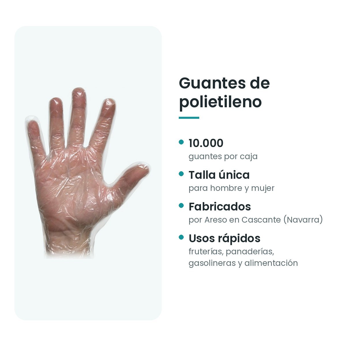 Guantes de polietileno desechables, caja de 10.000, talla única, fabricados por Areso